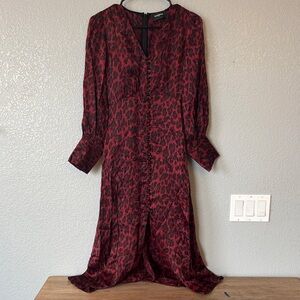 The Kooples Red Animal Print Long Sleeve Dress